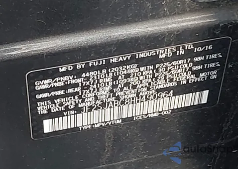 2017 Subaru Forester 2.5I from USA, damaged, VIN JF2SJABC8HH490964